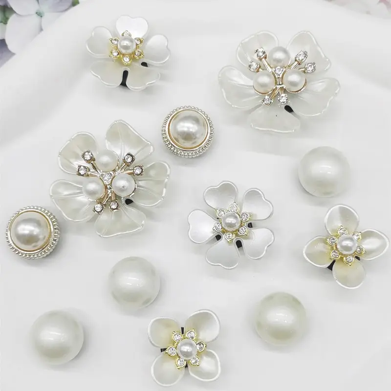 Faux Pearl & Rhinestone Decorated Bling Shoe Charms(12 Pcs/set), Elegant Flower Desig Cute Shoe Decorations, Fashionable Shoes Accessories for Women & Girls, Cute Shoe Charms