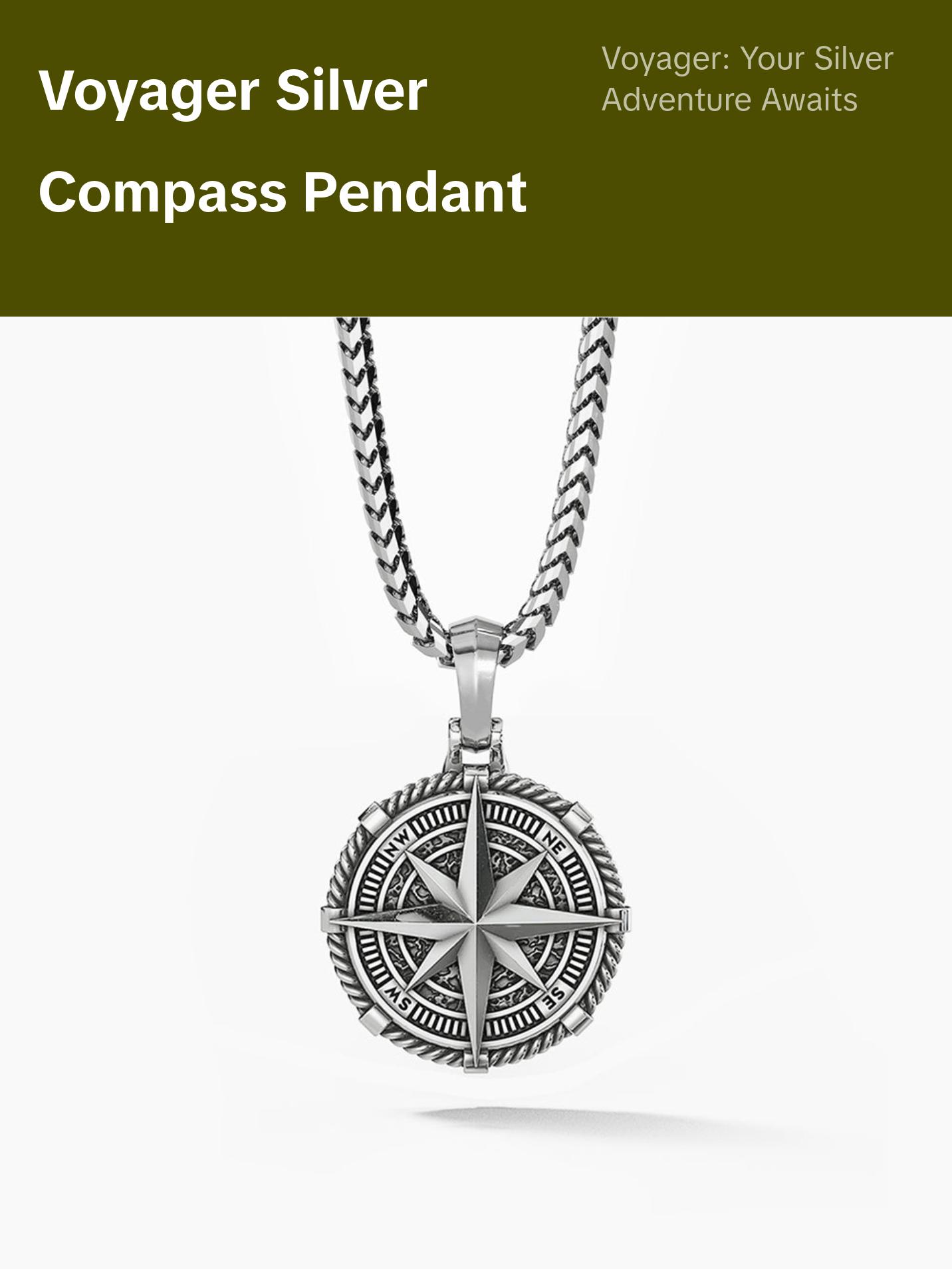 Voyager, Silver Compass Pendant