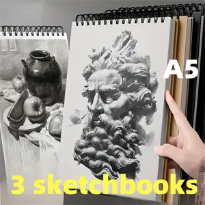 3-Pack A5 Coil Sketchbooks for Artists, Portable Drawing Pads, 30 Sheets Each, Ideal for On-The-Go Artistic Sketching, Drawing Paper Craft