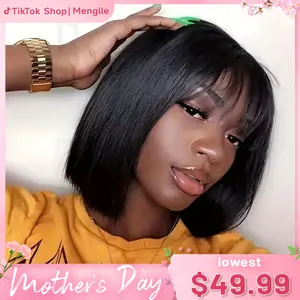 Menglle Bob Wig With Bang 7x6 Lace Front Human Hair Wig Wear and Go Short Bob Wigs Natural Look Cute Fashion 8 Inch #Summervibes#TiktokShopSpringGlowUp