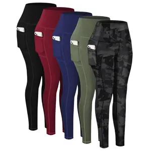 5-Pack 5XL Plus Size High-Waisted Cropped Yoga Leggings with Pockets, Compression Fit, Gray/Green/Blue/Red/Black