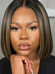 4x4 Lace Closure Blunt Cut Bob Wig Human Hair Mix Color Wig ，Transparent Lace Pre Plucked Hairline，10inch Middle Part Double Drawn Straight Multicolor Wig For Women Daily Or Party