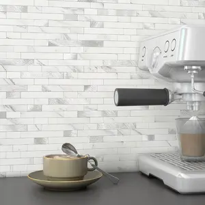 OFIT 3D Stone Brick Backsplash Tile for Kitchen Peel and Stick Self-Adhesive Wall Tile,arble Linear osaic Tiles Stickers Bathroo Wall Panels Fireplace Vanity (White ,10sheets)