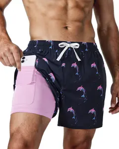Men’s 7" Swim Trunks 2-in-1 with Compression Liner, Pockets, Drawstring, Stretch Quick-Dry – Gym, Running, Swimming, Hiking, Beach & Pool Swimwear Shorts Summer Swim Bottoms