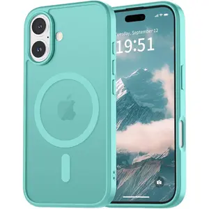 Magnetic Matte Translucent Phone Case for iPhone 16 – Slim Shockproof Protective Bumper Cover (Blue Green)