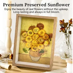 Van Gogh Sunflowers Preserved Flower Frame , featuring real preserved flowers in a 3D artistic design. A long-lasting aesthetic decor for bedroom, living room, and desk.