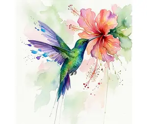 [SALE UP TO 40%] Rainbow Hummingbird Wall Art | Watercolor Floral Bird Poster | Modern Boho Nature Home Decor for Living Room or Nursery