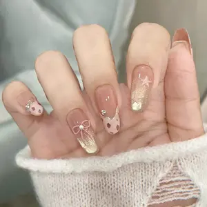 2603M Trending wearable nails Pink soft sweet elegant print Reusable Press-On Nails – Nude Ombré Charm Set