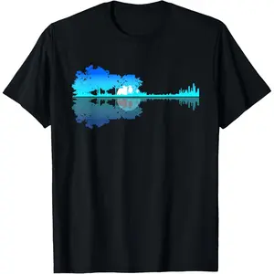 Guitar Lake Shadow Love Musician T Shirt for Men Women Casual Summer Short Sleeve Print Tees