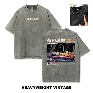Night Chasing Japan Night JDM Street Racing Car Culture Vintage Washed Tee 90s Men's Graphic Tee t Shirts Funny Graphic Tee Good Graphic Tees Graphic Tees Streetwear Outfits Men Vacation Outfits Oversized Tshirt Men
