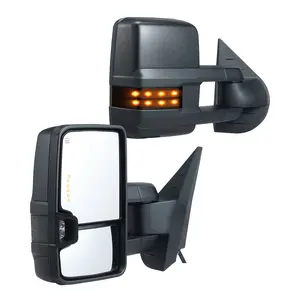 fathersdaygift VEVOR Towing Mirrors, Left Right Pair Set for Chevrolet Silverado (2007-2014)/GMC/Cadillac, Power Heated with Signal Light LED Driving Light, Manual Telescoping Folding, and Heating Defrost, Black