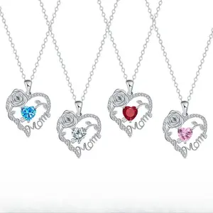 Heart Necklace, Sparkly Rose Gold Heart Necklace, Trendy Necklace Fashion Matching Jewelry Accessories, Artificial Cubic Zirconia Decor, Cute Birthday Gift for Mom  Perfect for Mother's Day Gift Christmas Gift