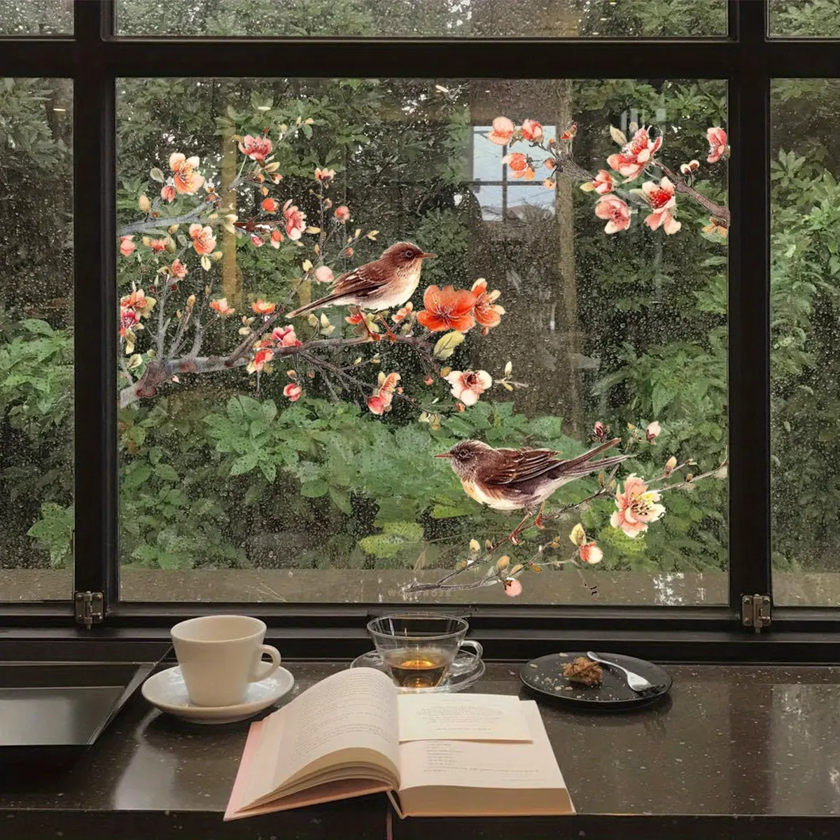 A new style branch, bird and flower Decorative Decal window sticker, double-sided visible static glass sticker, for bedroom, living room and bathroom window decoration, model D20156