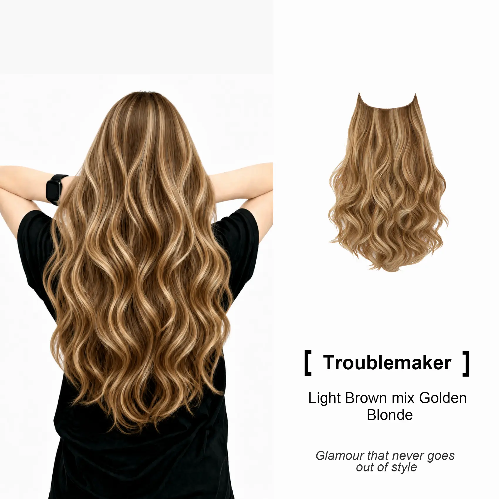 [Troublemaker]-Qbeauty Invisible Layered  20inch Clip in Hair Extensions Light Brown mix Golden Blonde by Amara