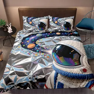 Astronaut Pattern Bedding Set, Including Duvet Cover & Pillowcase, Soft Comfortable Bedding Set for Home Bedroom, Bedding With Astronaut Helmet
