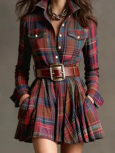 Plaid Long Sleeve Shirt Dress