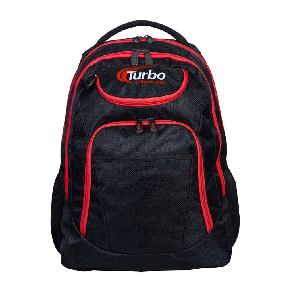 Unisex Utility Turbo Shuttle Bowling Backpack, Black/Red, 1680d Nylon, Dividers, Zip Pockets, Curved Padded Shoulder Straps, Integrated Top Handle, Mesh Pockets on Both Sides, Accessory Zipper Pockets