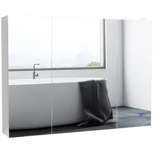 Lighted Medicine Cabinet with Mirror, 26" x 36" Wall Mounted Bathroom Mirror with Storage, 3-Color Bathroom Wall Cabinet with USB Charge, Adjustable Shelf, High Gloss White