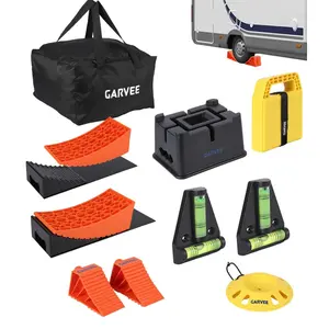 Travel Trailer Leveling, Stability, and Security Kit, RV Leveling Kit, Exterior Leveling Stablilization Levelers - Two Axle Leveling kit, Trailer Hitch Stand, Stabilizer Pads, Jack/Wheel Chock