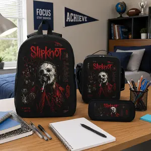 Poster Slipknot Backpack Set 3Pcs Polyester School Bag Lunch Bag Pencil Case Large Capacity Lightweight Back To School Gift For Boys Girls Teens