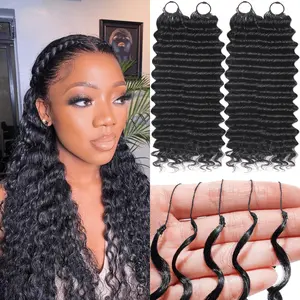 Women's Feather Crochet Hair Bundle Deep Wave Crochet Hair 14 inches 50g Pre-separated Feather Crochet Hair Deep Wave Invisible Crochet Hair Piece 25 Strands Natural Black, Water Wave, Bohemian Braids