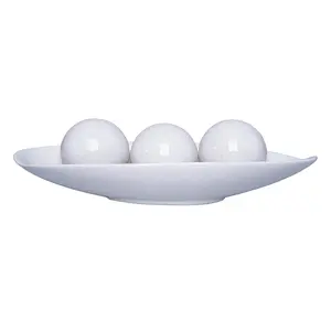 Ceramic Bowl and Orb Set - 13 L x 5 W x 2 H Decorative Orbs for Dry Potpourri, Artificial Fruit, Wrapped Candy & Flowers - Dopamine Decor - Tableware