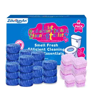 2-in-1 Automatic Toilet Cleaning Tablets (24/48 Pack) - 16 Effervescent Toilet Bowl Stain Remover Tablets and 32 Blue Toilet Tank Tablets, Non Corrosive, Double Deep Cleaning for Stain & Water Deposit Removal