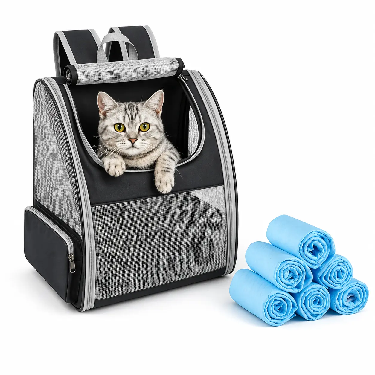 Innovative Traveler Bubble Backpack Pet Carriers for Cats and Dogs Cat Backpack Carrier for Small Dogs and Cats Fit Up to 15 Lbs,Small Dog Backpack, Foldable with 3-Side Mesh Windows,Pet Carrier for Travel & Hiking Friendly,Gray