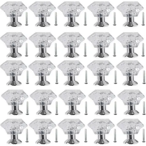 26PCS Elegant Silver Acrylic Crystal Cabinet Knobs - 24mm Strong Contemporary Home Improvement Hardware, 3mm Hole Plastic Pull Handles, Easy DIY Excellent/Good Decoration for Cabinets, Dressers