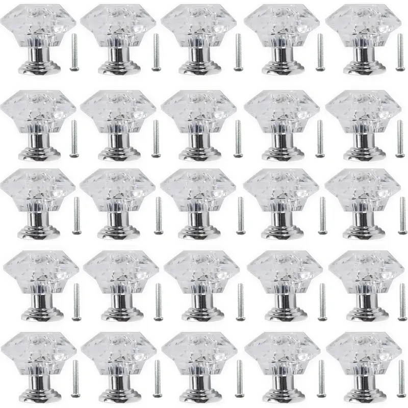 26PCS Elegant Silver Acrylic Crystal Cabinet Knobs - 24mm Strong Contemporary Home Improvement Hardware, 3mm Hole Plastic Pull Handles, Easy DIY Excellent/Good Decoration for Cabinets, Dressers