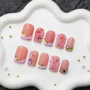 Divineluxe Nails｜10PCS 100% Handmade Press-On Nails｜Reusable Colorful Art Acrylic Stylish｜Pink Ombre Mermaid Shell｜C034 0.8 Inch
