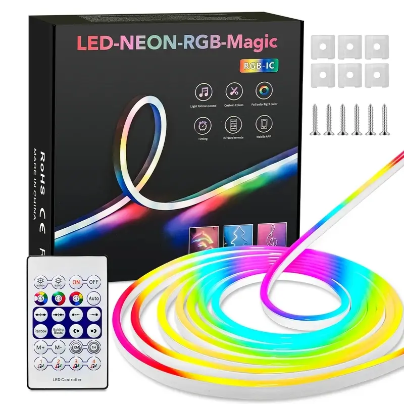 Smart Rgbic Neon Rope Light, Bluetooth-compatible APP Music Sync, Waterproof LED Strip, 1-10m USB 5v, Gaming Party Decor, Room Decor, Bluetooth-compatible LED, USB LED Light, Atmosphere Light