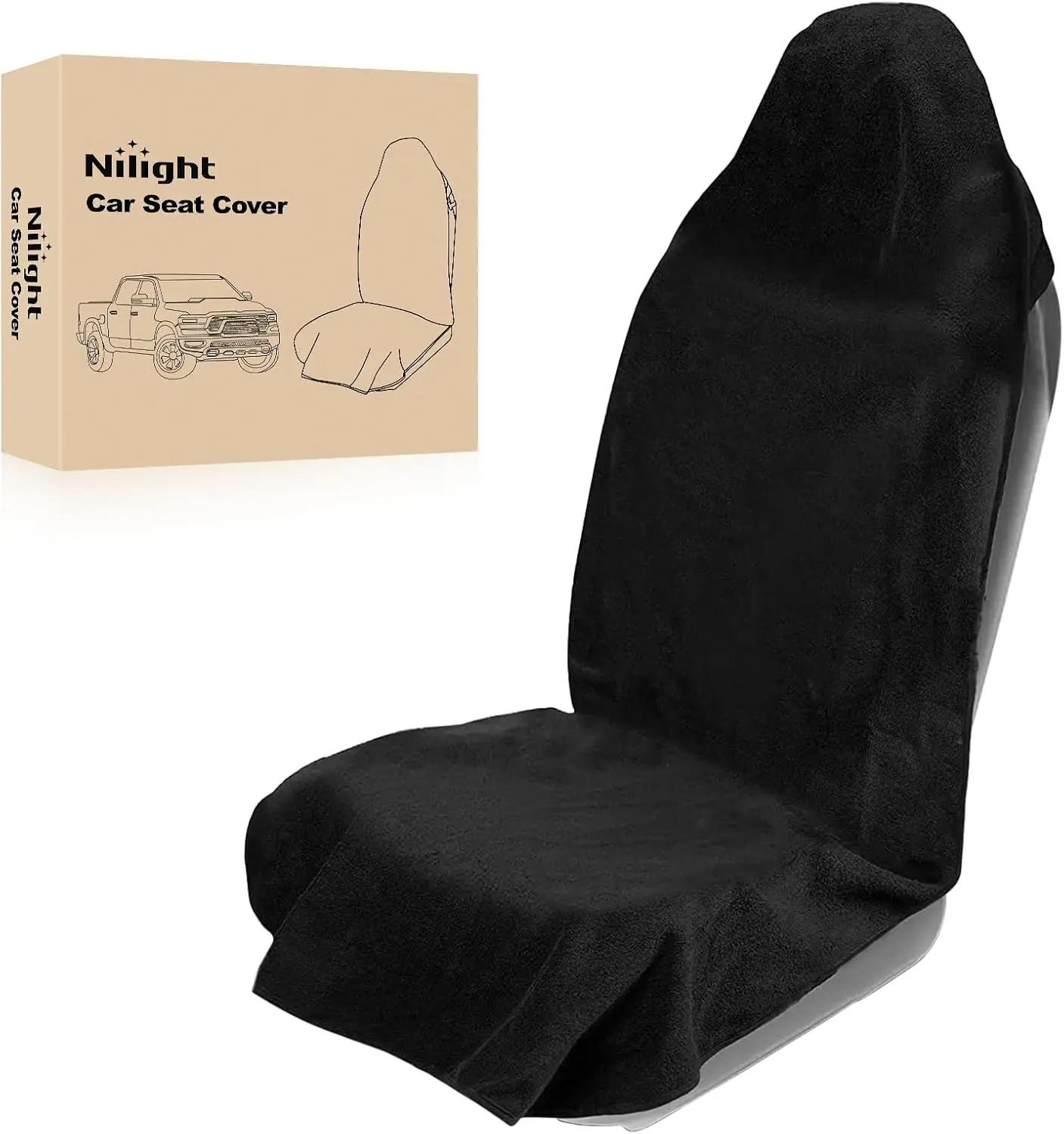 Nilight Car Seat Cover Black Terry Fabric Water and Sweat Absorbent Ideal for Running Gym Workouts Beach Swimming and Hiking Suitable for Cars Truck SUV, Car Accessories, Seat Covers For Cars