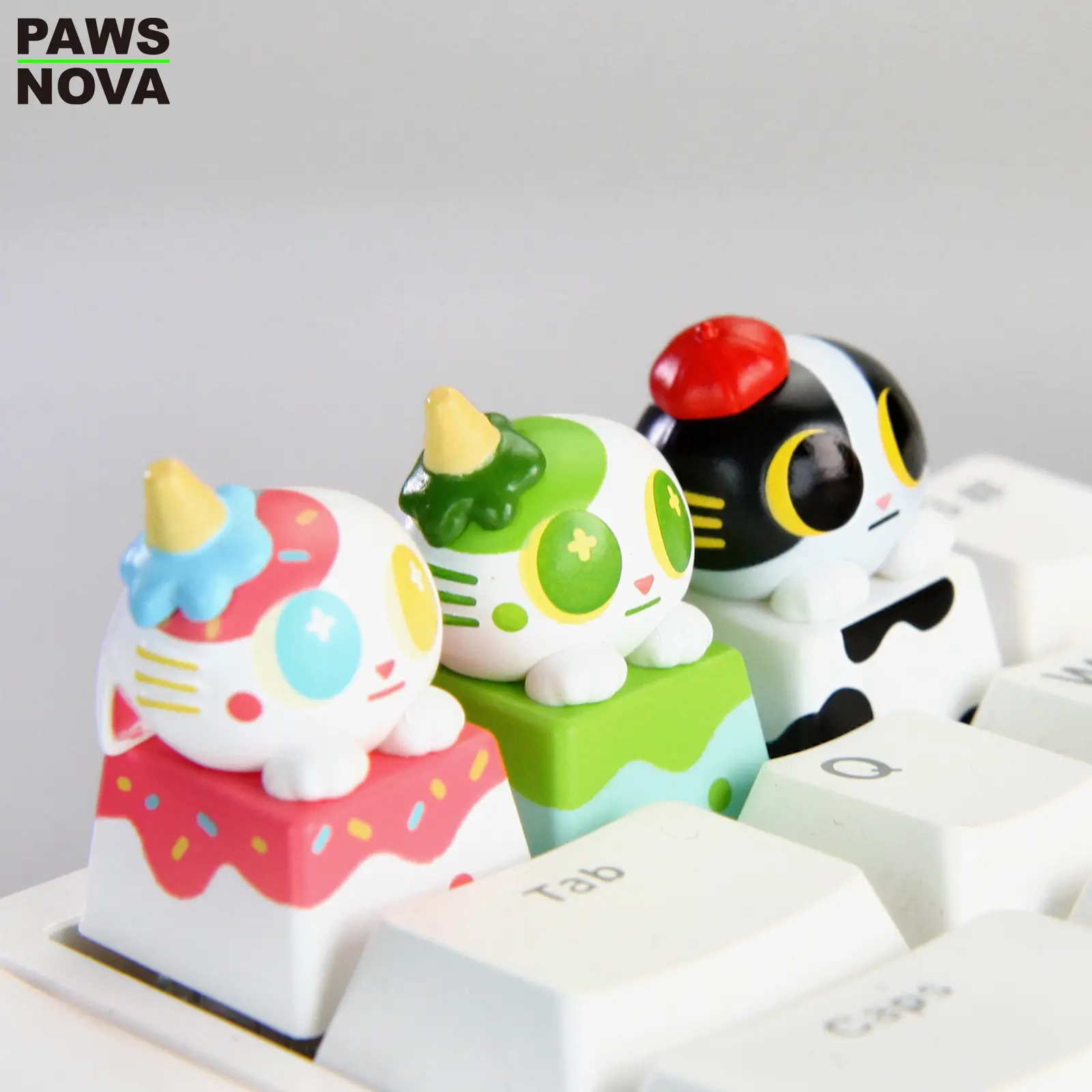 PAWSNOVA Doshii Cat Keycap Blind Box, Cartoon Anime Keycap