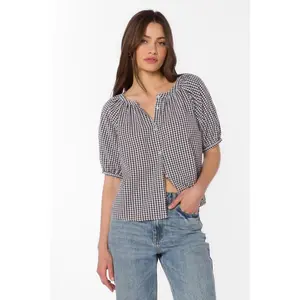 Ottilie Gingham Top Black