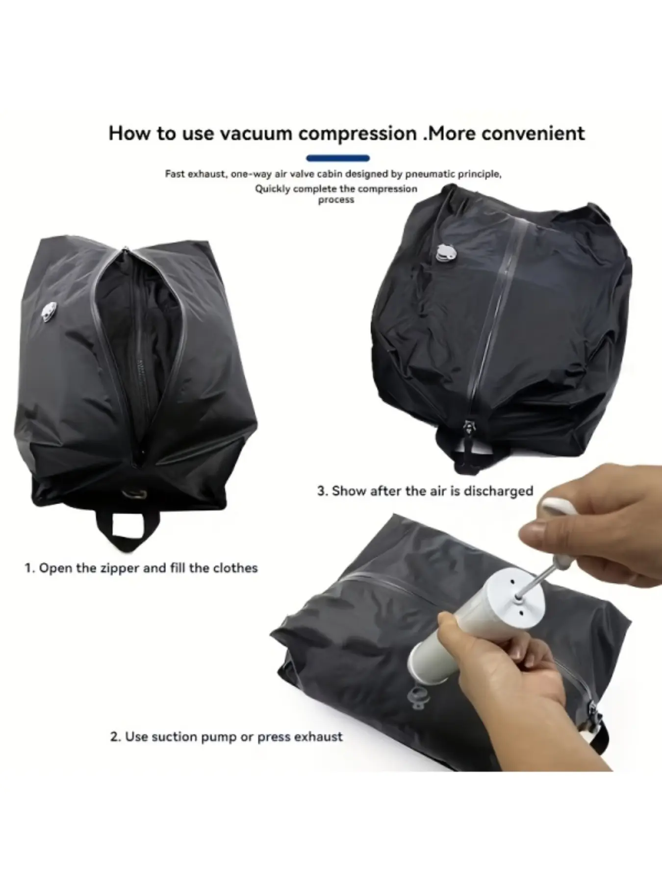 Compression Bag with Manual Pump, Vacuum Seal Compression, 70D Nylon + Tpu, Reusable Vacuum Storage Bag, Space Saver Bags, Large Capacity, for Luggage, Backpacks, Closet, Travel