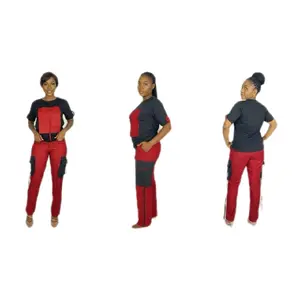 Women Ankara Cargo Set Combo - Stylish Red & Black Contrast Design for Comfortable Everyday Wear