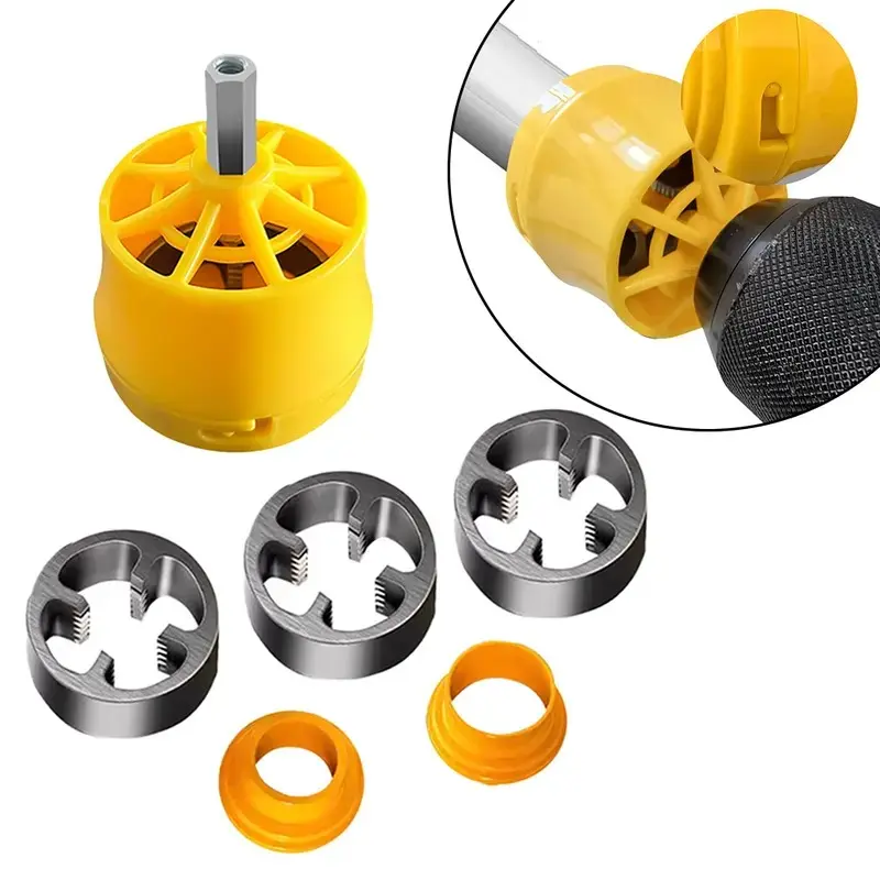 Drill Powered PVC Pipe Threader Kit, 3 Size Water Pipe Threading Tool Set, Portable Plumbing Die Set for Home DIY Plumbing Repair, Plastic Water Pipe Thread Maker
