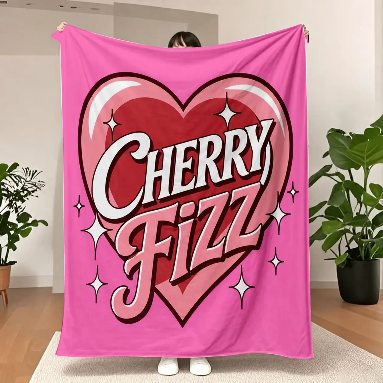 Y2K Pink Heart Cherry Fizz Fleece Throw Blanket Coquette Vintage Soda Hot Pink Aesthetic Soft Flannel Blanket for Couch Bed