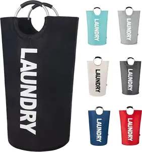 90L Large Collapsible Laundry Basket with Padded Handles, Heavy Duty Oxford Fabric Laundry  Hamper Tall Laundry Bag Foldable, Dirty Cloths Organiser