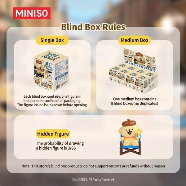 【Great gift】MINISO “Lines Little Dog Life Theater” series blind box—trendy collectible plush figurine, cute ornament for friends’ birthdays and holidays