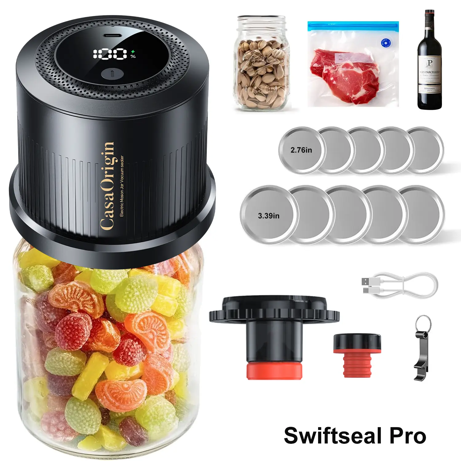 [Mothers Day] Mason Jar Vacuum Sealer for Food Storage - Electric Food Sealing Machine SwiftSeal Pro