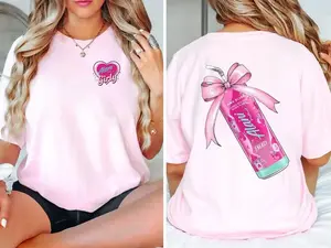 Alani Pink Bow 2 Sided Shirt, Alani Shirt, Energy Drink Lovers Tee, Bow Shirt, Gift For Mom, Casual Short Sleeve T-Shirt For Summer
