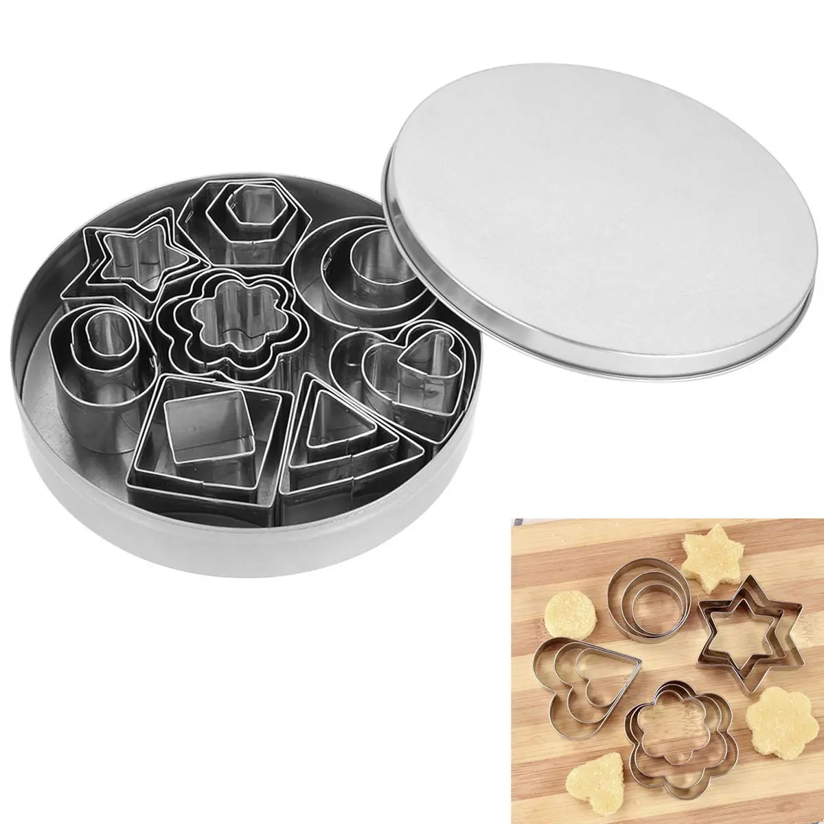 24pcs Stainless Steel Cookie Cutters - Geometric Mini Biscuit Slicers, DIY Bakeware, Utensils for Kitchen Baking