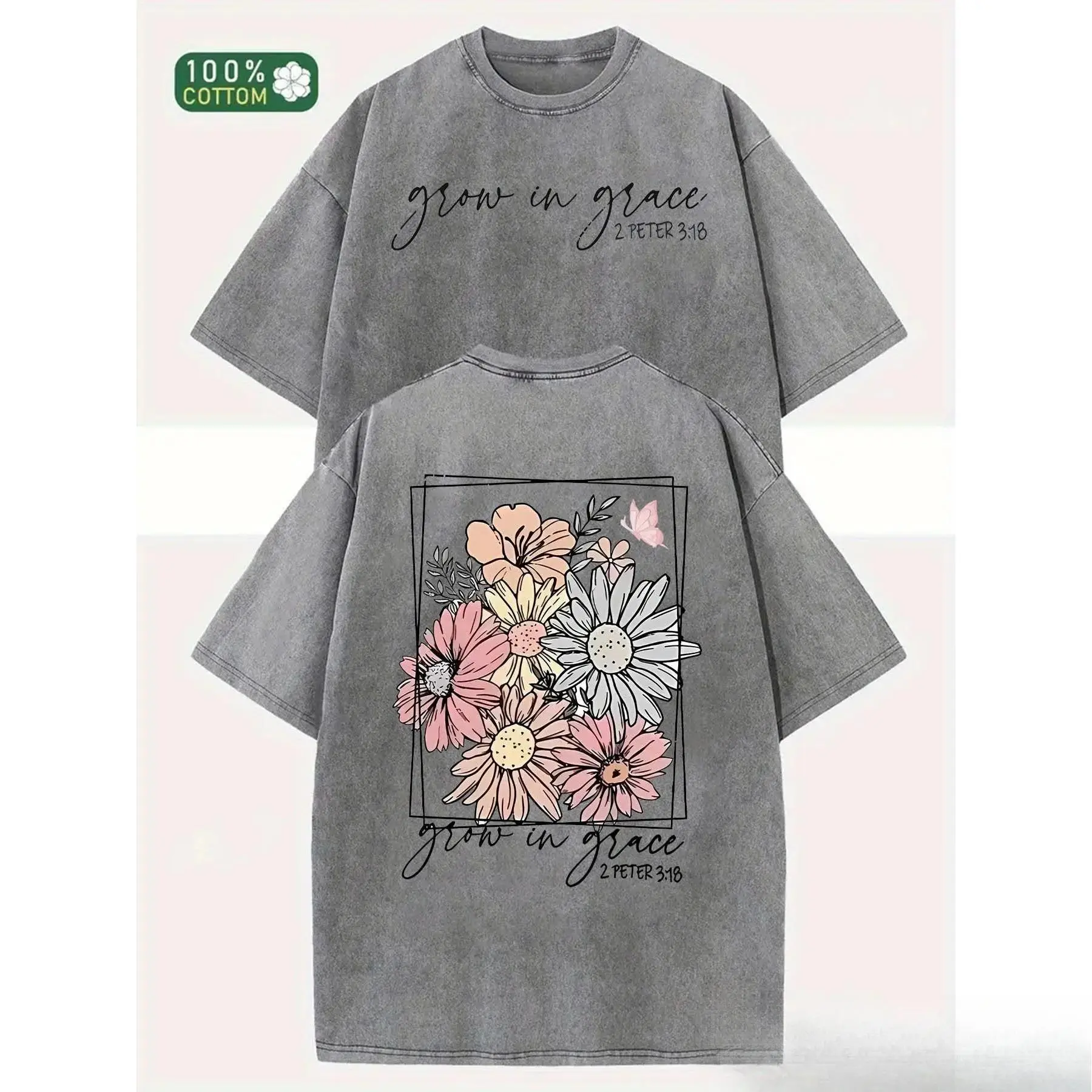 Men's Classic Unisex Oversized Graphic Tee - 230G Heavyweight Washed Pure Cotton Fabric, Casual Loose-Fitting Short-Sleeve Crew Neck Top with Front & Back Print, Breathable, Machine Washable Men's Graphic Tees