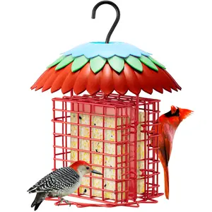 Suet Feeder Double with Weather Guard & Ant Moat, Skaithee Bird Feeder for Outdoors Hanging with 2 Holders & Weather Proof & Ant Guard, Keep Suet Cakes Clean & Fresh, Red Color Attracts Wild Birds