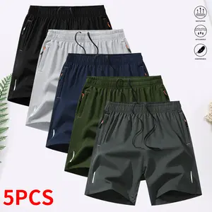 5-Pack Quick-Dry  Men’s ,  Sports Style, Wrinkle-Resistant Design, Polyester Blend, Solid Color, Reflective Stripes, for Running, Football, Badminton, Basketball, Ping Pong, Weightlifting, Gym Workouts — Men’s  Set — SpringStat