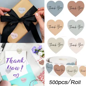 500pcs/Roll Heart-shaped Thank You Stickers, Multicolor Decorative Stickers in 6 Colors, Ideal for Store Product Packaging, Envelope Sealing, Dessert Packaging, Party Decor, Gift Wrapping & Craft Embellishments