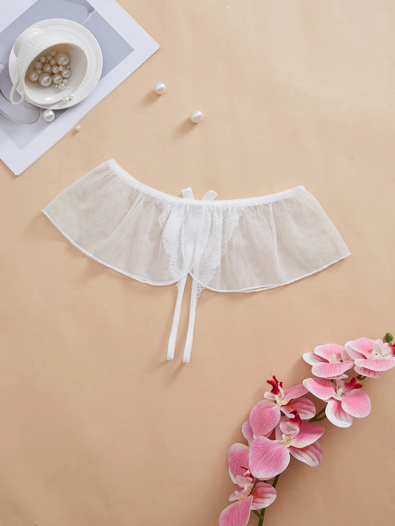 Women's Open-Crotch Lace Transparent Mesh Sheer Panties, Fitted Knickers, Sexy Lingerie with Skirt Design, All-In-One Tempting Fit Opening Crotch Underwear for Women Lady Womenswear Garment