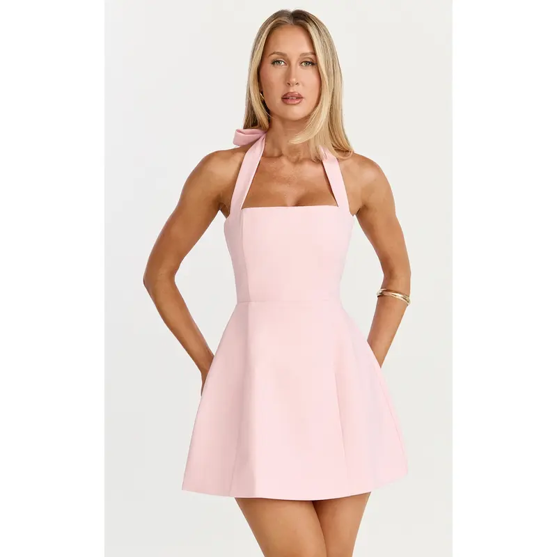 open lace back dress Valorie Halter Mini Dress Pink Petite, US 2 / Pink main image 0
